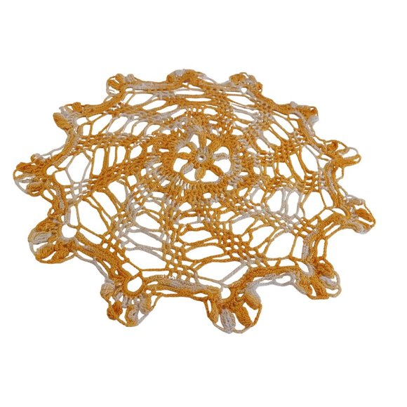 Vintage Grandma's Hand Crochet Doily Spiral Pattern15" Handmade Yellow Varigated - Picture 6 of 7